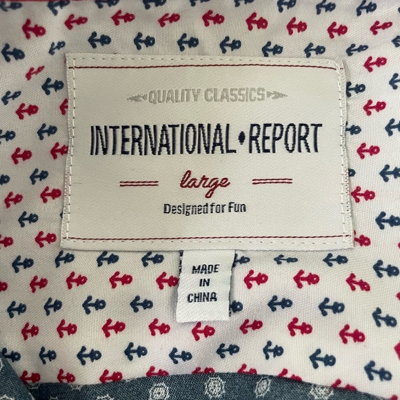 International Report Mens Large Floral Print Button Down Shirt Blue - Picture 2 of 3